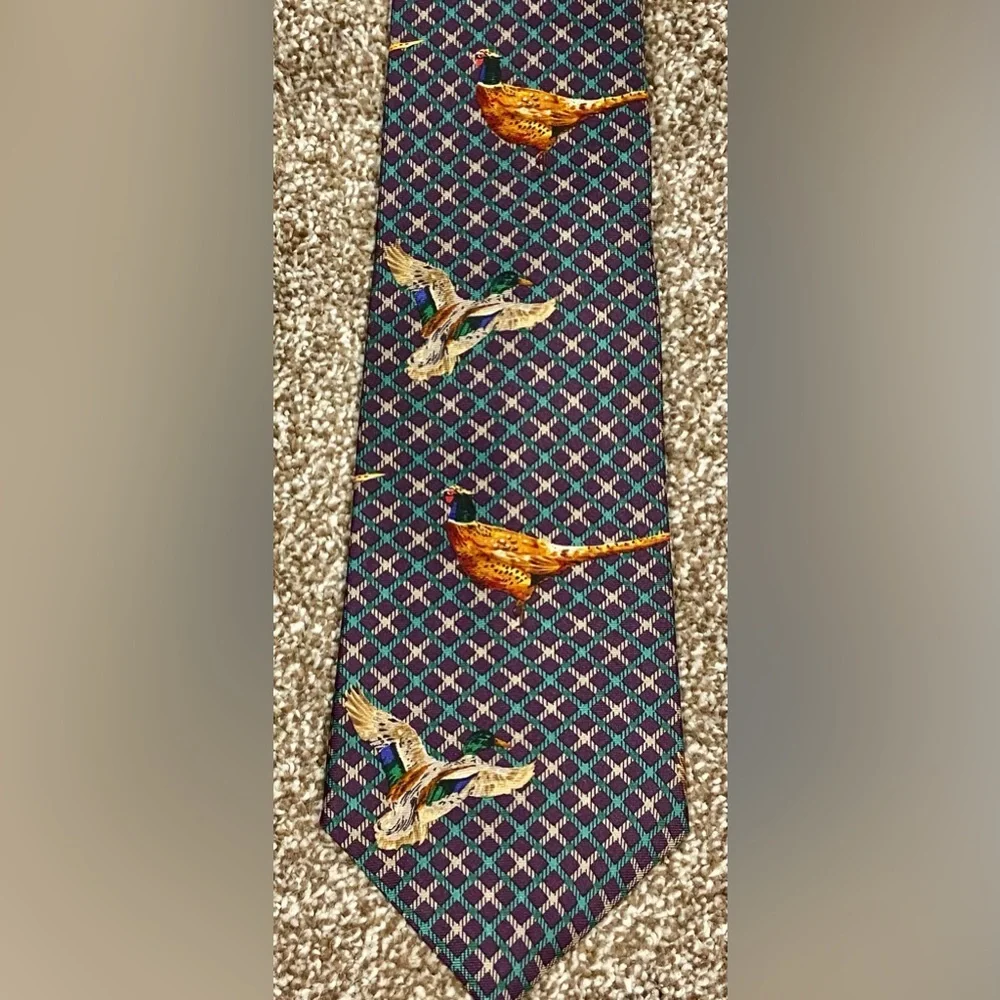 Vintage Chaps Ralph Lauren Silk Necktie  Pheasant Handmade in USA 57
